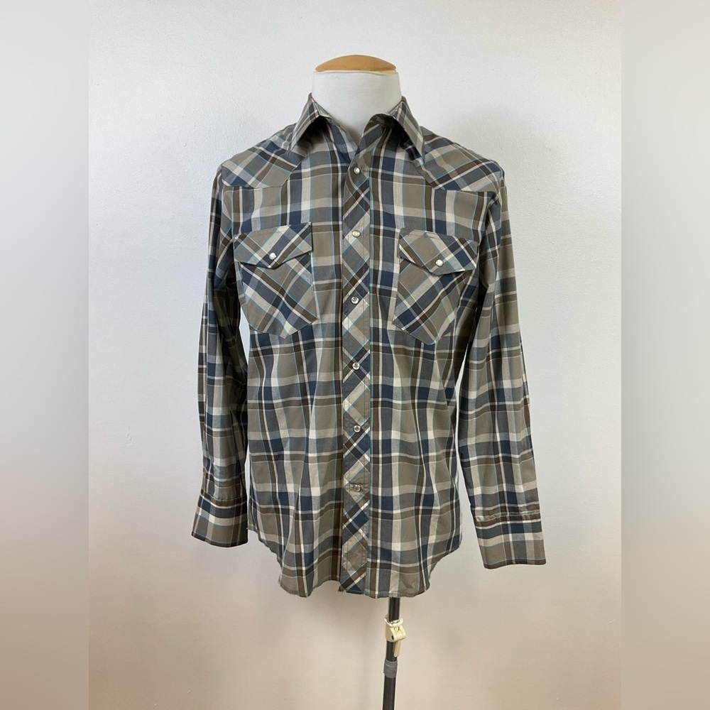 WRANGLER  Green Plaid Yoke Pearl Snap Front Long Sleeve Shirt, sz MD